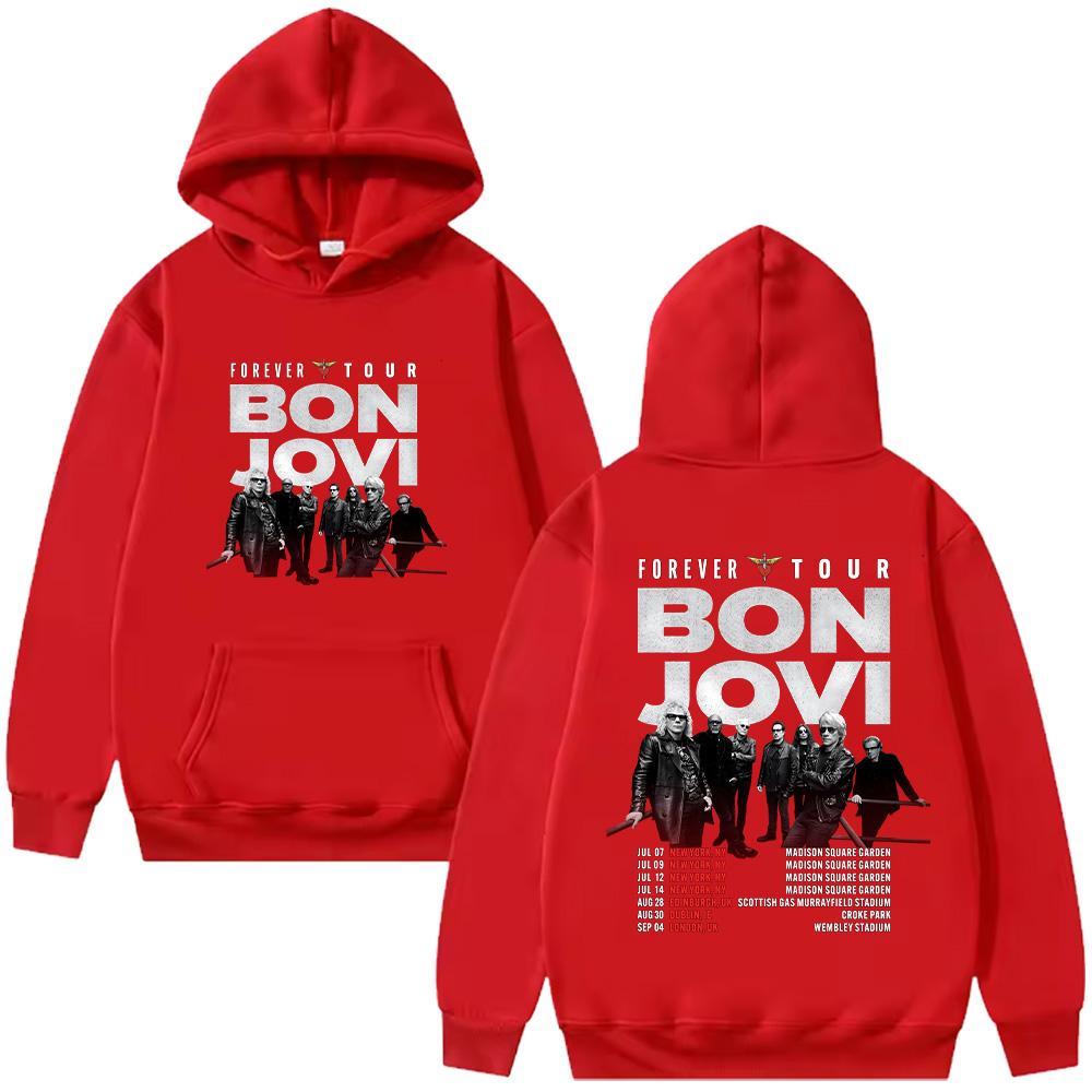 Felpe con cappuccio della band Bon Jovi Abbigliamento grafico Bon Jovi Forever Tour Unisex High Street Manica lunga Pullover Streetwear Felpa con cappuccio