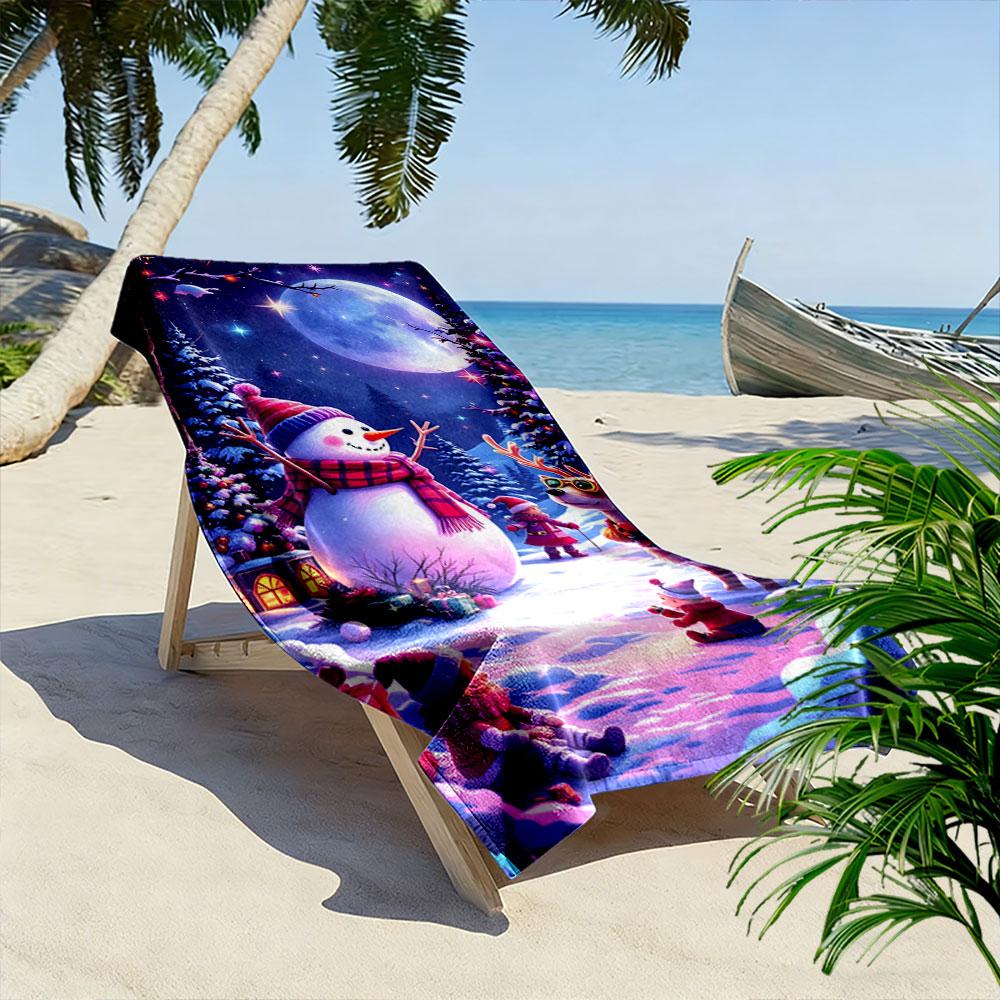 Frosty Glow Festive Night Print Beach Towel, Quick Drying, Suitable for Travel, Outdoor Sports, Jogging, the Beach and Swimming, Gift
