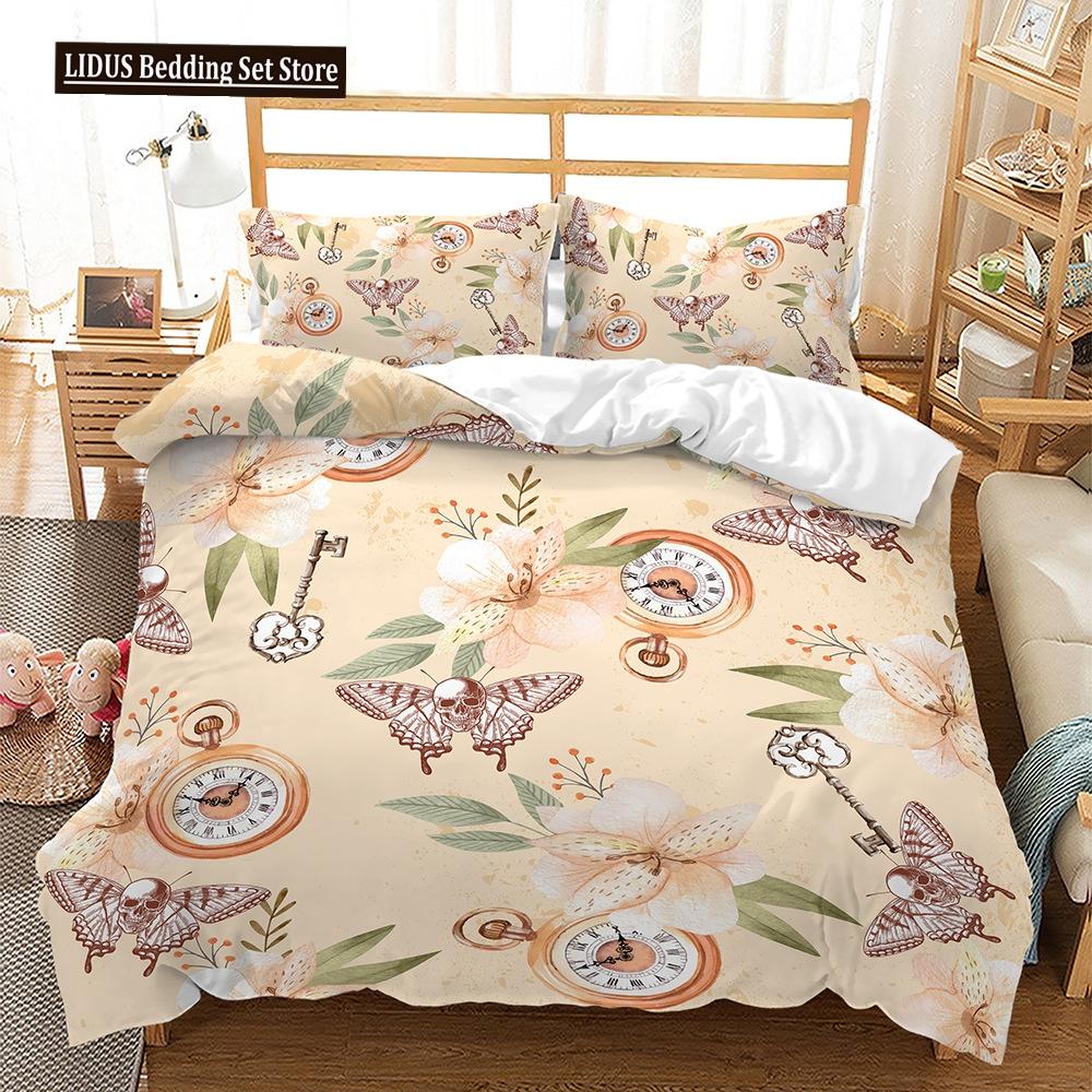 Skull Duvet Cover Set Butterfly Pattern Dark Purple Background King Queen Size For Kids Boys Girls Bedding Set With Pillowcases