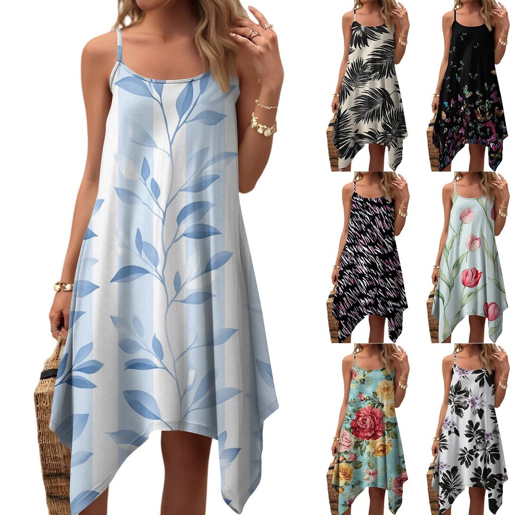 Dámské letní ležérní vintage květinové šaty s kulatým výstřihem a nastavitelnými ramínky, s kapsami