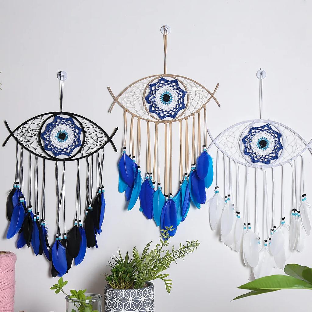 Evil Eye Dreamcatcher Boho Home Decoration Handmade Tapestry Hanging Decor Wall Art Macrame Wall Hanging for Living Room Bedroom