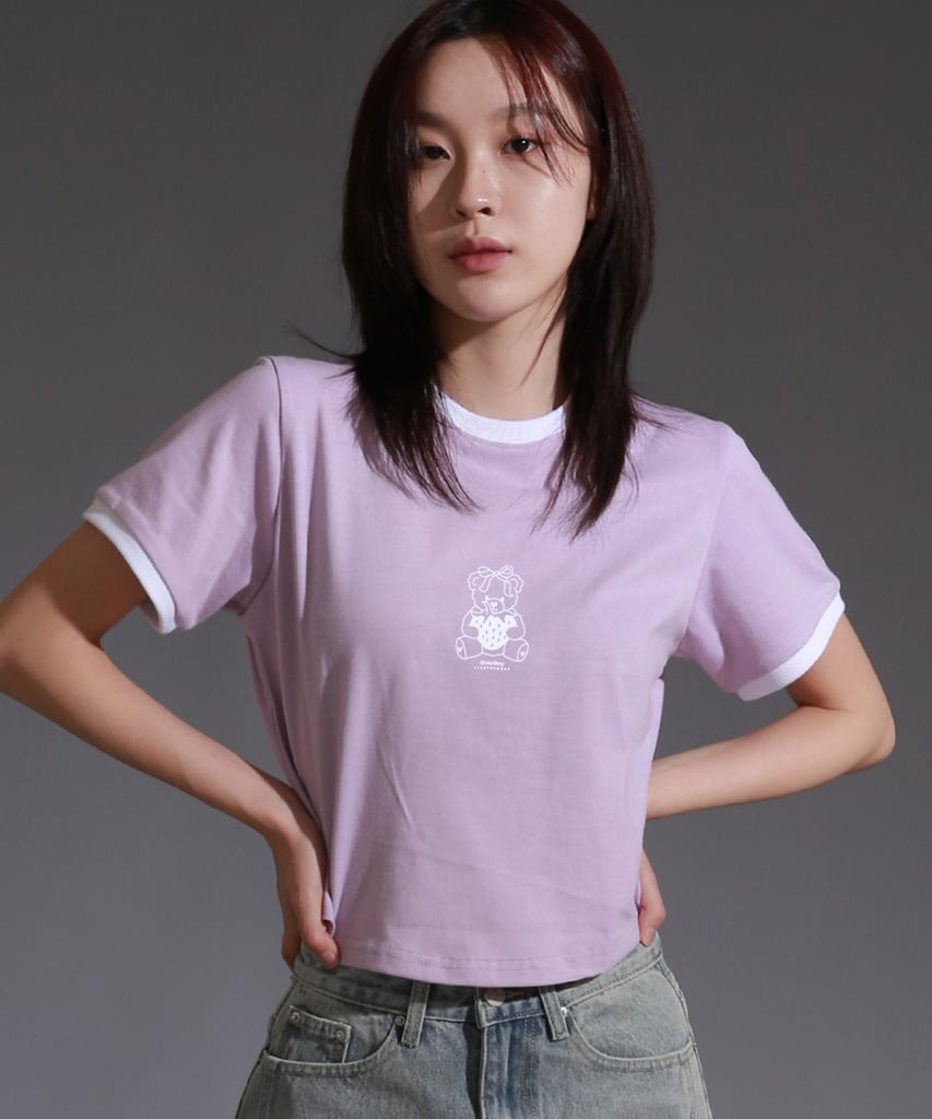 LIKE THE MOST Tip Color Block Strawberry Short Sleeve T-Shirt_Purple