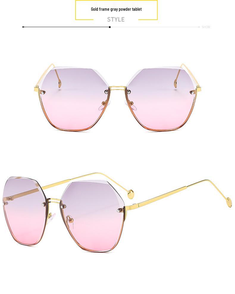 Trendy Frameless Women's Sunglasses - European & American Style, UV Protection, Round Face, Fashionable Driving Glasses