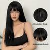 ALAN EATON Women's Black Wigs Long Straight Synthetic Wigs with Bangs Daily Party Cosplay Heat Resistant Fiber Smooth Natural