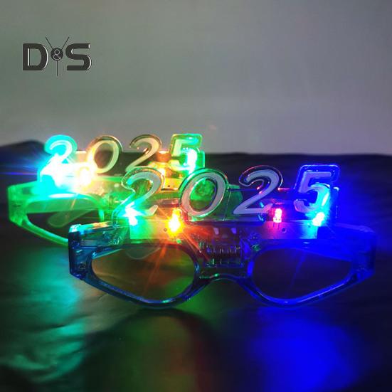 2025 Christmas Glasses Sequin 3 Flashing Modes LED Light Up 2025 New Year Photo Prop Anti-slip Unisex Holiday Themed Party Atmosphere Activator