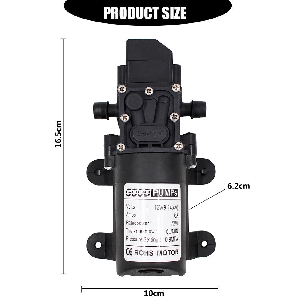 Pompă de apă cu micro diafragmă de înaltă presiune 12V 72W Comutator automat cu autoamorsare 130PSI 6L/Min Pompă de apă pulverizator