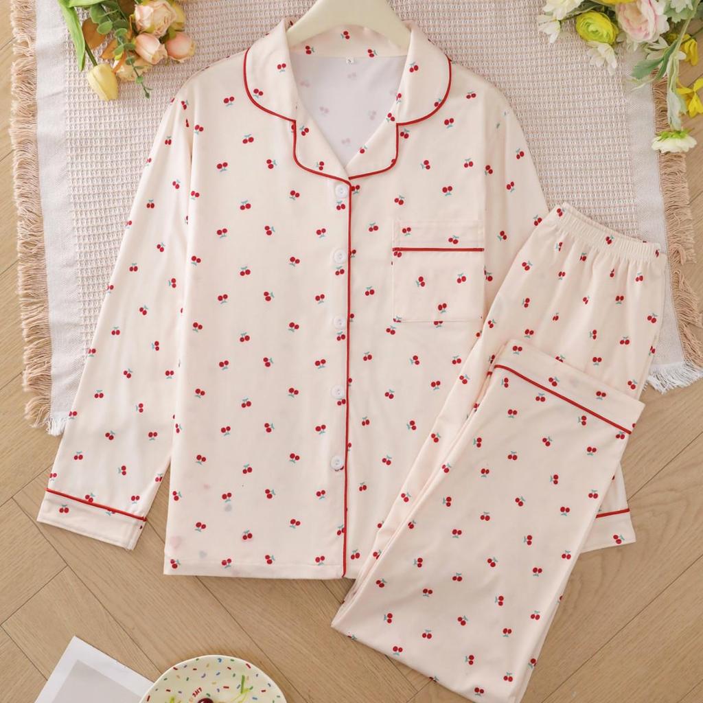 Grensoverschrijdende Nieuwe Stijl Pyjama Set met Lange Mouwen - Comfortabel, Ademend, Casual Kleding met Reverskraag, Geschikt voor Buiten of Thuis