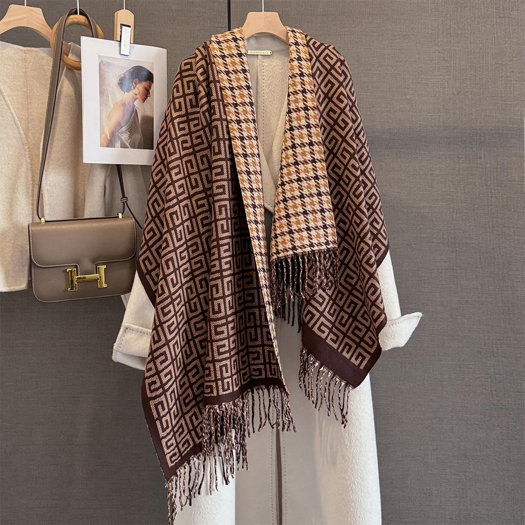 Winter Cashmere Scarf Women Double-Sided Jacquard Female Shawl Wrap Scarves Thick Warm Blanket Tassels Pashmina