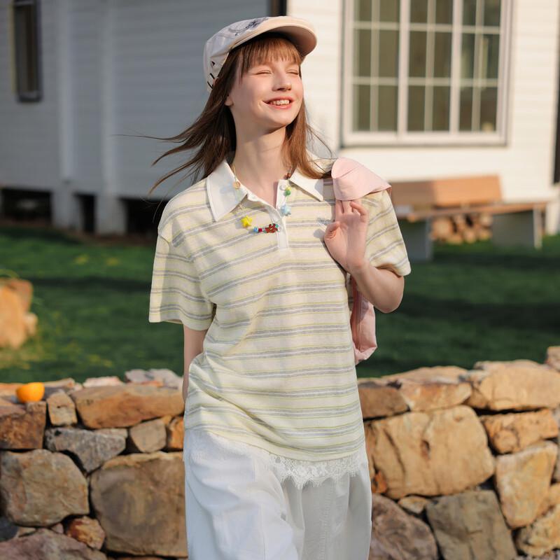 TonLion 2026 Summer Women's Striped Short Sleeve Polo Shirt