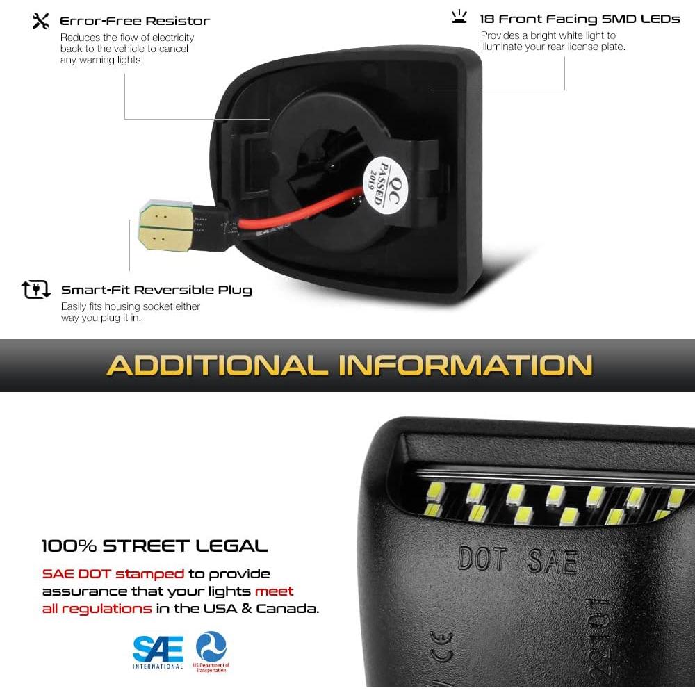 2-Piece 18-LED Black License Plate Lights for Pickup Trucks, Chevrolet, Saab, Bantamah, GMC, Cadillac.