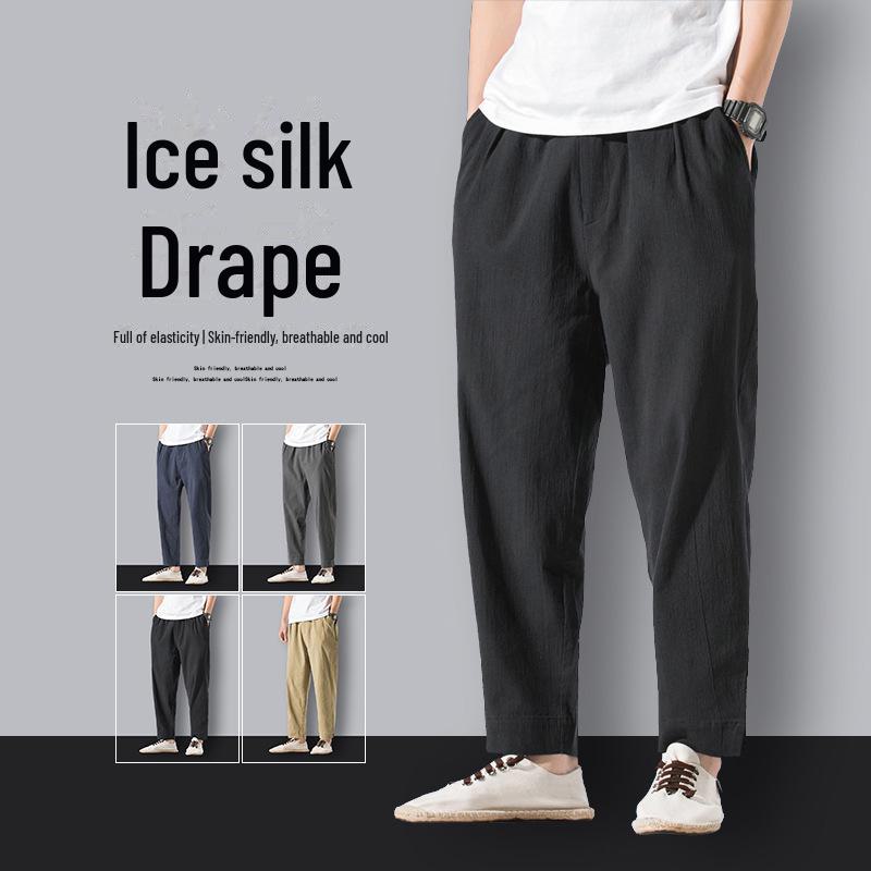 Men's Casual Cotton-Linen Straight Nine-Point Pants - Trendy, Loose-Fit, Spring/Autumn Fashion, Large Size Available
