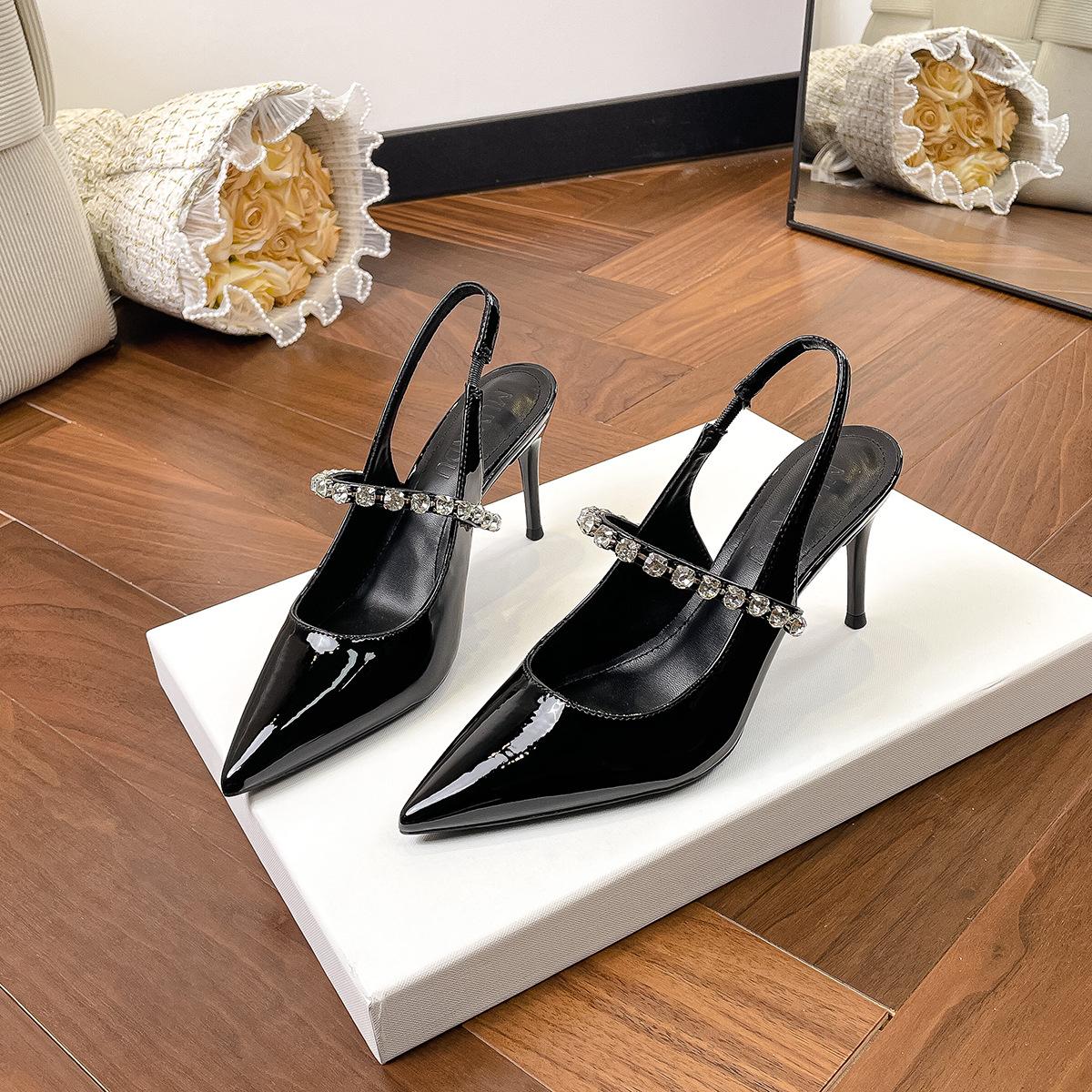 

HK07 new 2025 rear empty high heels, thin heels, pointed head, sexy nude large size bag head temperament, one-word single shoes 40