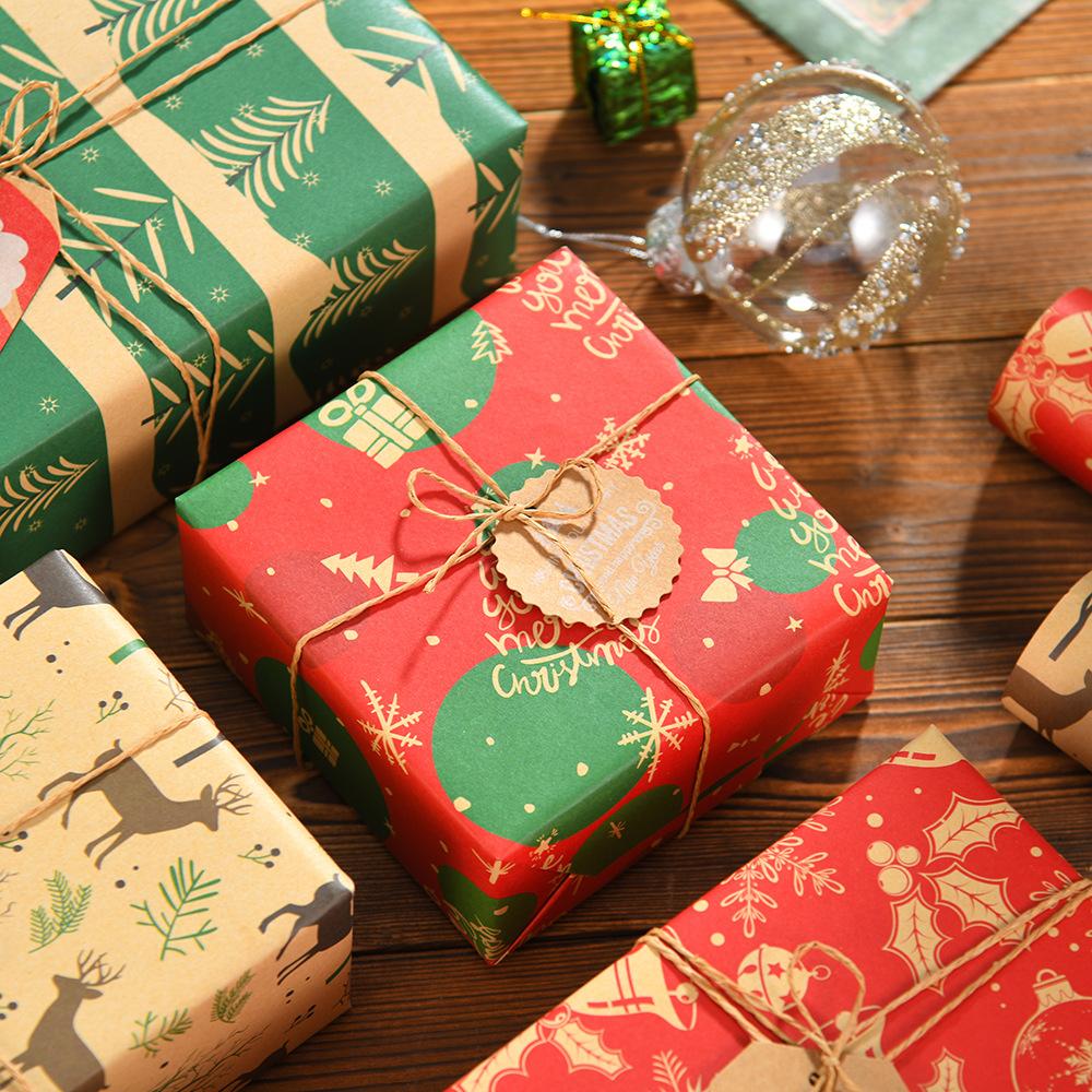 Christmas Kraft Wrapping Paper Cartoon Xmas Tree Santa Claus Gifts Packaging Paper DIY Craft Home Party Decoration Background