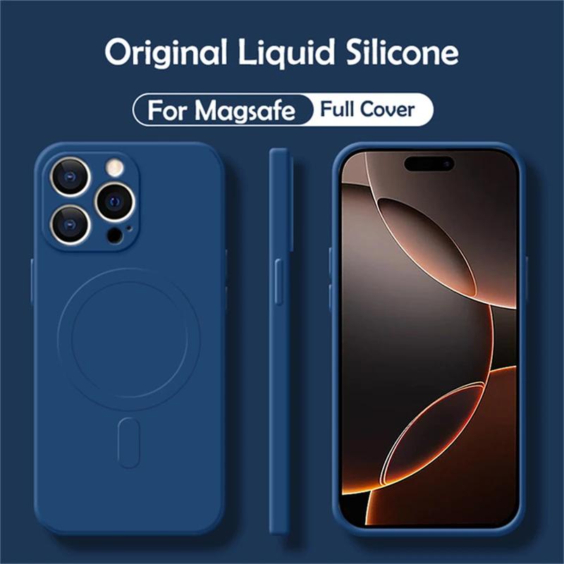 Płynne Silikonowe Etui Magsafe na Telefon dla IPhone 17 Air 14 15 Plus 12 13 Mini 11 Pro Max Magnetyczne Pokrowiec do Bezprzewodowego Ładowania