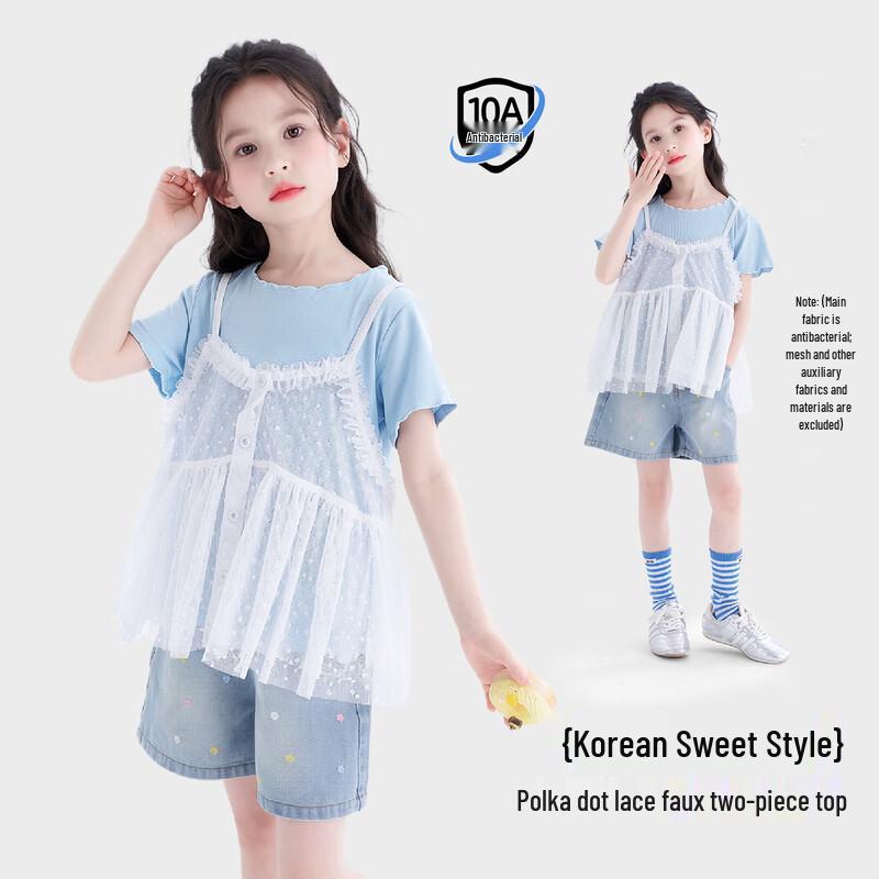 Tutu Little Elephant Girls  Polka Dot Lace Antibacterial Short Sleeve T-Shirt 130