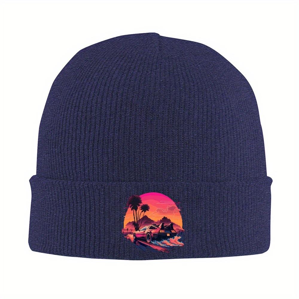 Pc Synthwave DeLorean Back To The Future Knitted Hat Beanies Winter Hats Warm Acrylic New Movie Film Series Cap for Unisex Women G