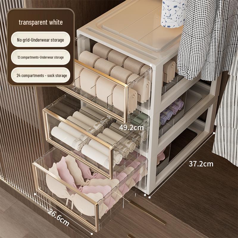 Transparent Plastic Underwear and Socks Drawer Organizer for Bedroom Wardrobe - Three-in-One Pull-Out Storage Box