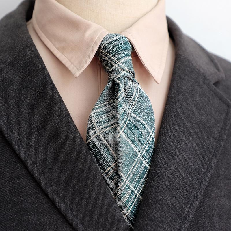 Retro Korean Style 8CM Navy Green Brown Pattern Men's Suit Tie