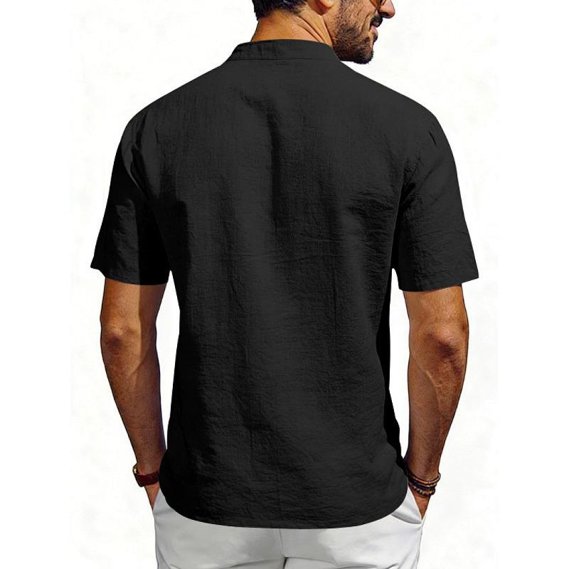 Men's New American Style Summer Henley V-Neck T-Shirt, Loose Breathable Linen Casual Commute Short Sleeve Tee