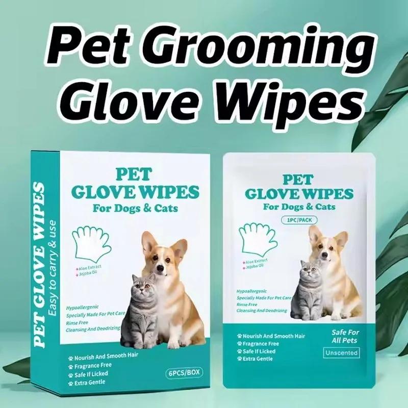 Individually Wrapped Pet Glove Wipes 6PCS Free Wash Dogs And Cats Grooming Wet Hand Wipes