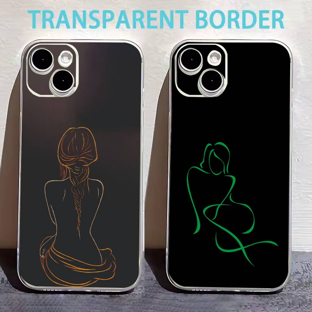 Sexy Body curve Art Phone Case For iPhone17,16,15,14,13,12,11 Plus,Pro Max Soft Transparent Cover