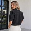 Women's Short Sleeve Denim Jacket with Puff Sleeves and Lapel Collar, Single-Breasted, Pockets
