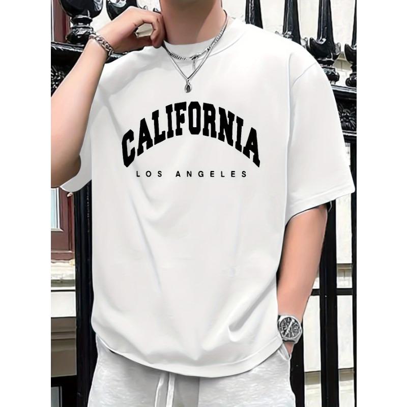 Summer men's 100% pure cotton casual loose fit plus CALIFORNIA printed sports comfortable round neck short sleeved T-shirt top