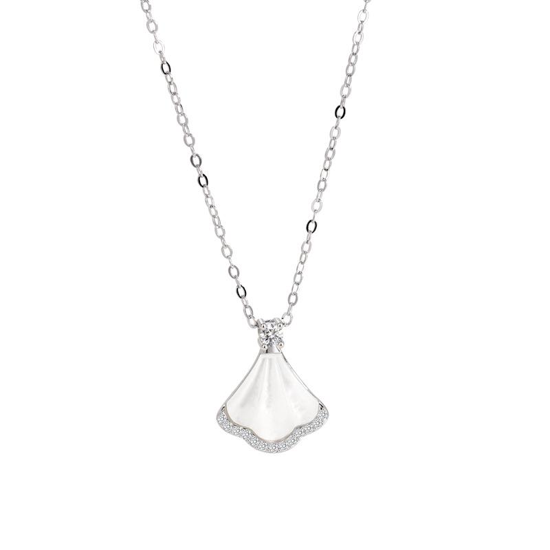 Women's Versatile Luxury S925 Sterling Silver Fan-Shaped White Mother-of-Pearl Necklace