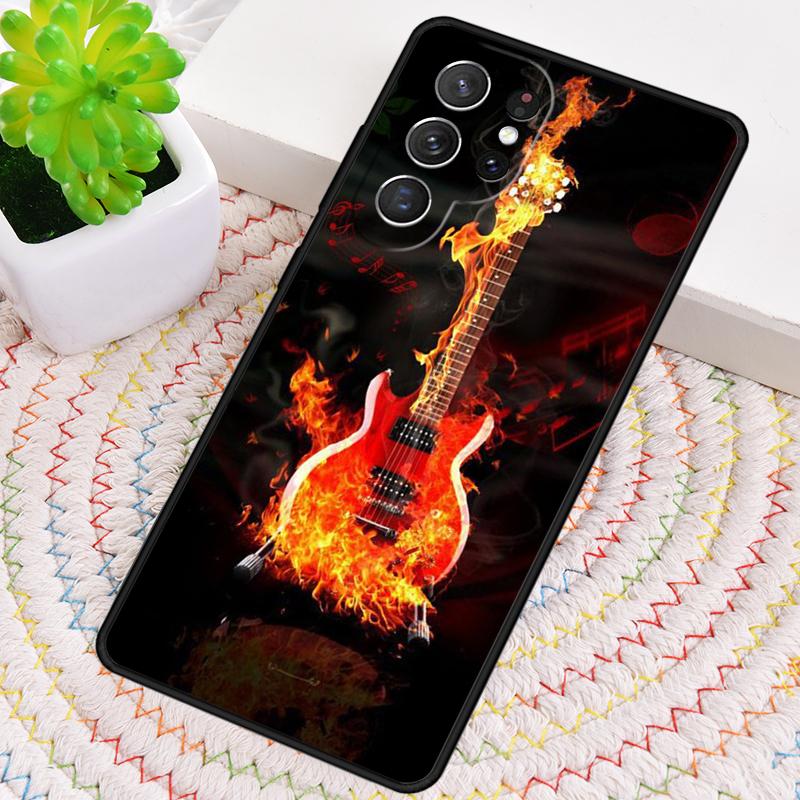

Music Flames Bass Guitar Silicone Phone Case For Samsung Galaxy note 10 pro S26 S25 S24 S23 S22 S21 Plus S25Ultra Capa Cover Galaxy S26 Plus