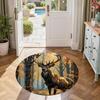 Elk Round Floor Mat Design for Dining Room Entryway Bedrooms Game Room Anti-slip Round Rug Decorate Offices Perfect Gift for Friends Family