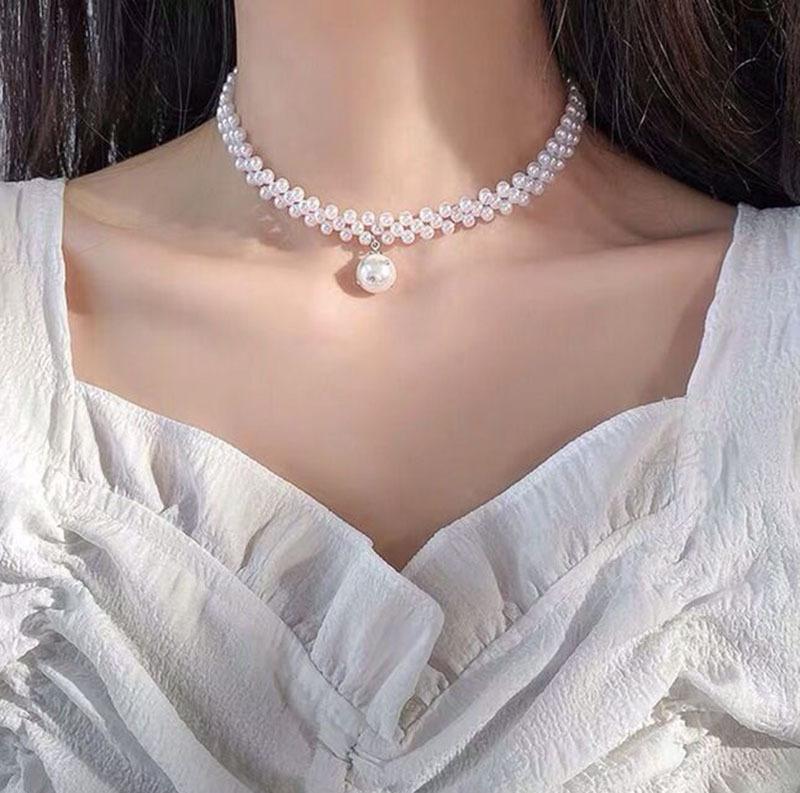 

Diamond Pearl Braided Necklace Pearl Pendant Necklace Jewelry