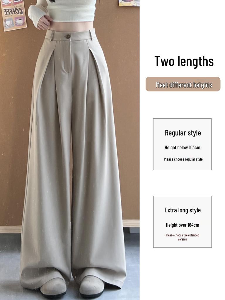 Women's Khaki High-Quality Straight-Leg Drape Suit Pants - Spring 2026 Style