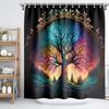 Schwarzer Duschvorhang Lebensbaum Himmel Elefant Neon Stoff Pflanze Fantasy Kunst Badezimmervorhang für Frauen Badewannendekoration