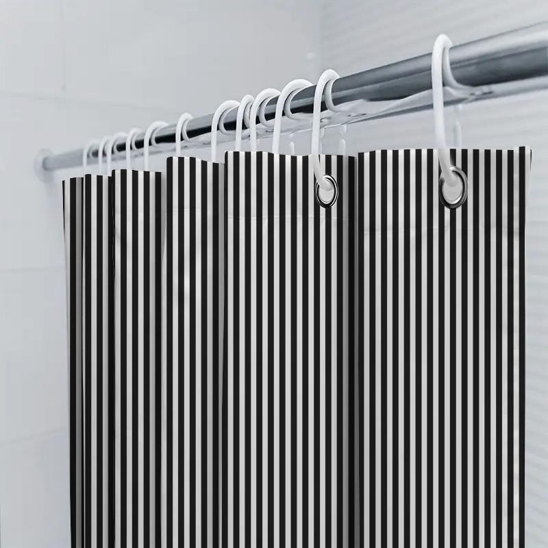Black And White Striped Waterproof Shower Curtains With A Water Repellent Coating For Bathroom Decor
