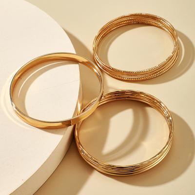Yousheng 14Pcs/Set Women Bracelets Punk Bohemian Exaggerated Smooth Wide Decorative Golden Color Ladies Cuff Bangles Charm Jewelry Daily Wear