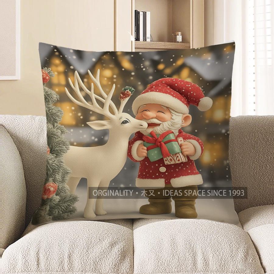 Home Decor Santa & Deer Christmas Pillow Cover Design Pattern Cushion Cover Suitable For Sofa Bedroom Car Pillow Cover
