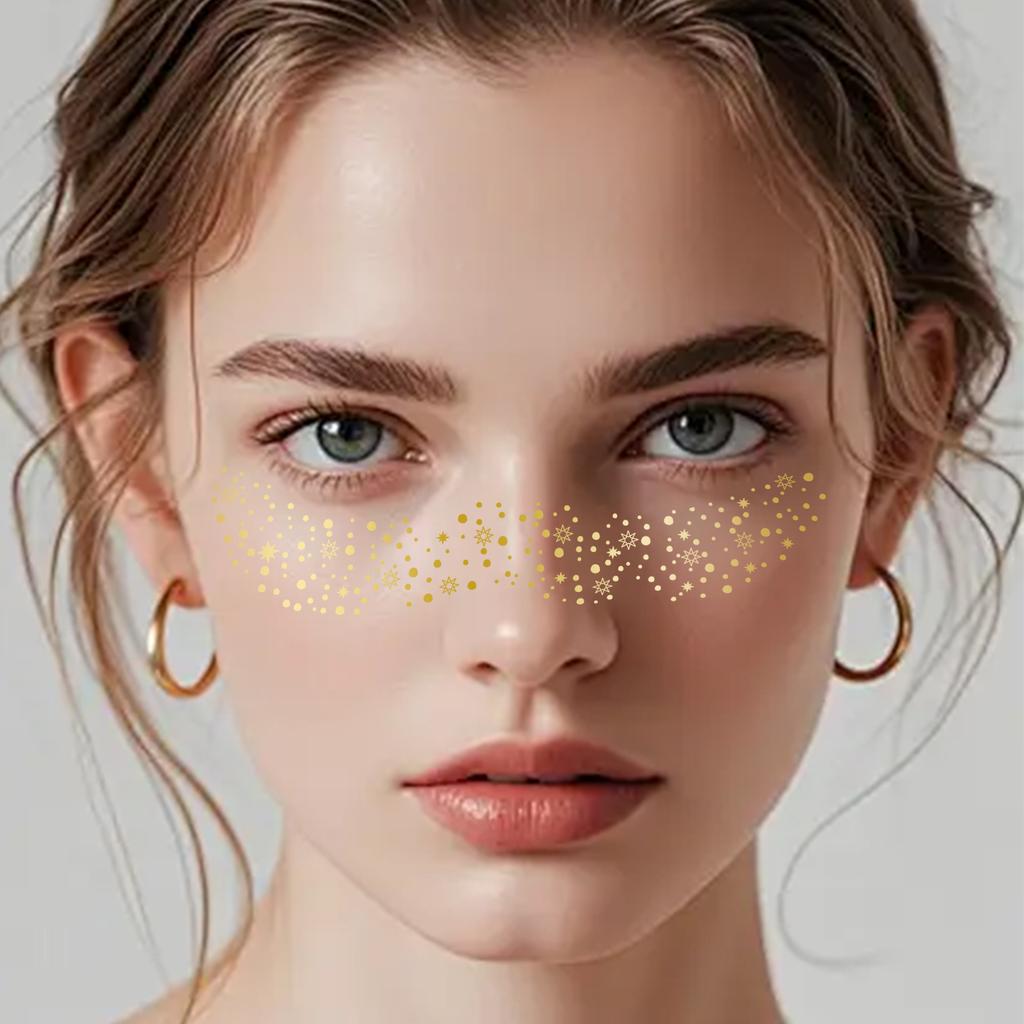6 Sheets Glitter Freckles Face Tattoo Stickers -Golden Metallic Temporary Face Tattoos with Star & Dot Designs,Party Accessories