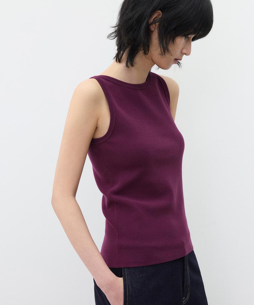 SUARE WOMEN Cotton Cross Sleeveless Knit Plum