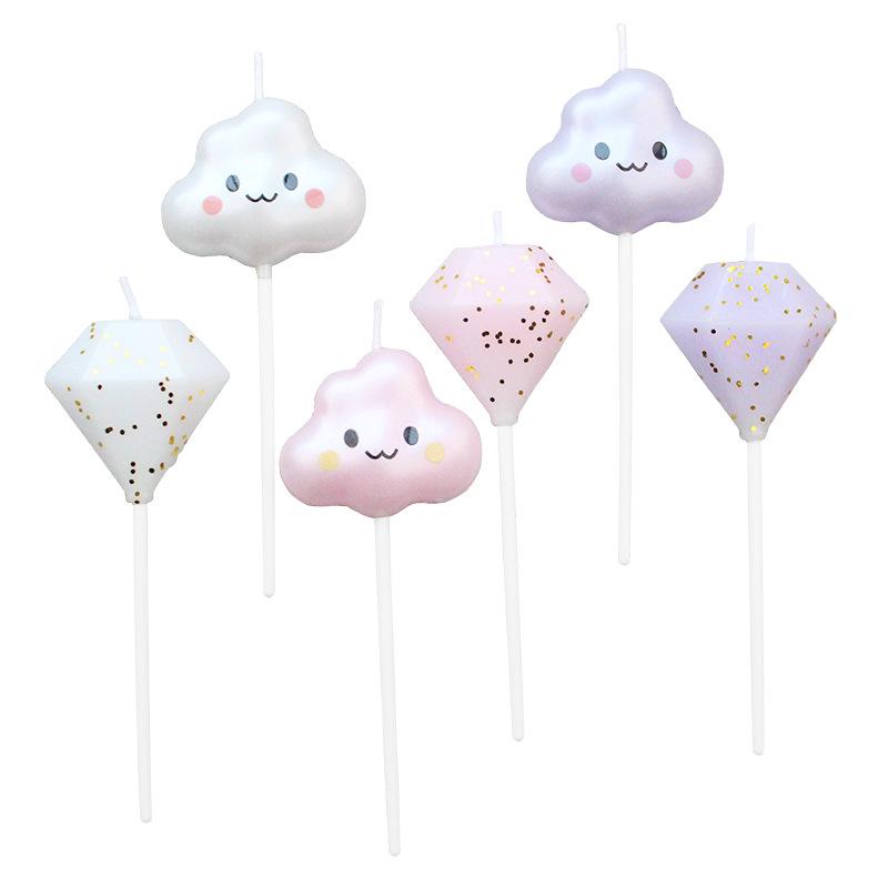 Single Multi-color Diamond Cloud Birthday Candle Cake Baking Decoration Party Supplies Creative Colorful Candle