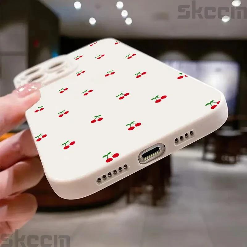 Roztomilý kreslený třešňový kryt na telefon pro iPhone 16 15 14 13 Pro Max 11 12 Mini X XR XS 7 8 Plus Stylový nárazuvzdorný silikonový měkký kryt