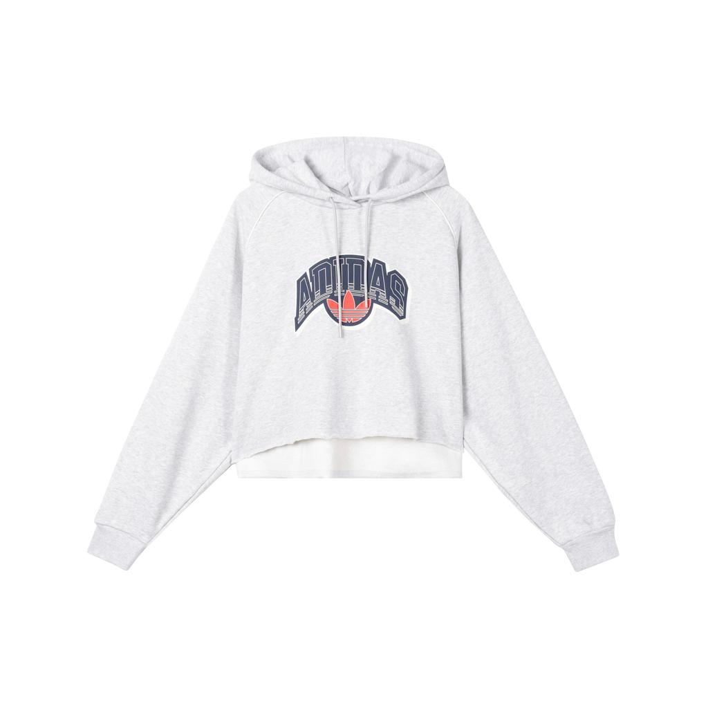 Adidas Originals Cropped Hoodie With Letter Logo Print Women Tops Light-Hemp-Gray IS2319