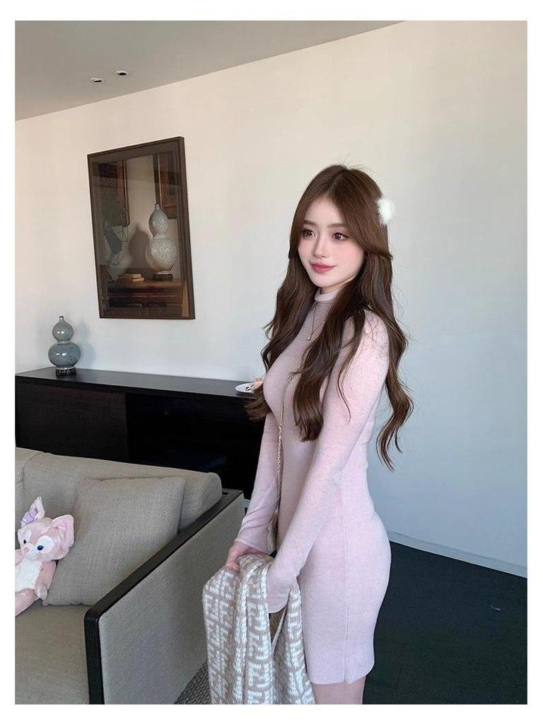Autumn & Winter Glam Knit High-Neck Slim Fit Bodycon Mini Dress