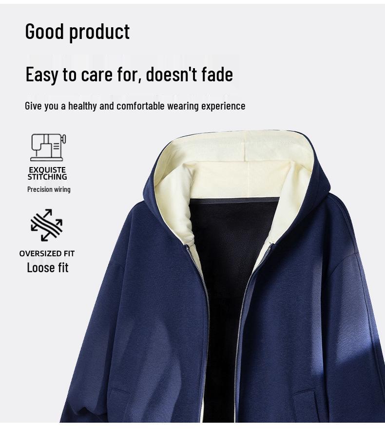 Dragon Spirit Men's Velvet Thick Winter Color Block Hoodie - Warm, Loose Casual Outerwear