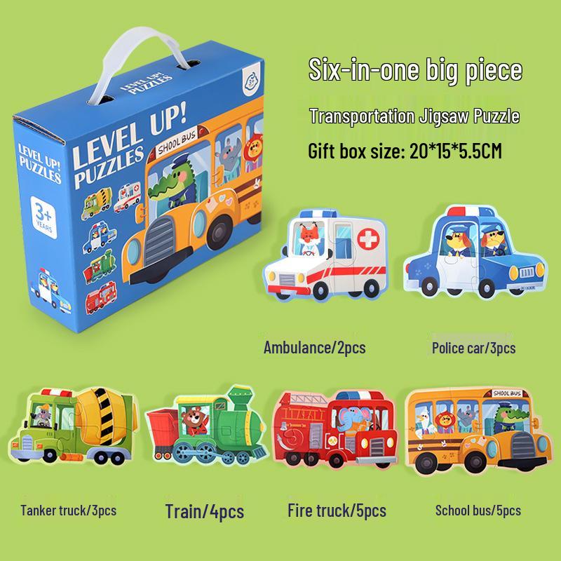 

Children s Six-in-One Puzzle Set: Farm, Transportation, Animals - Educational Toy for Ages 2-6