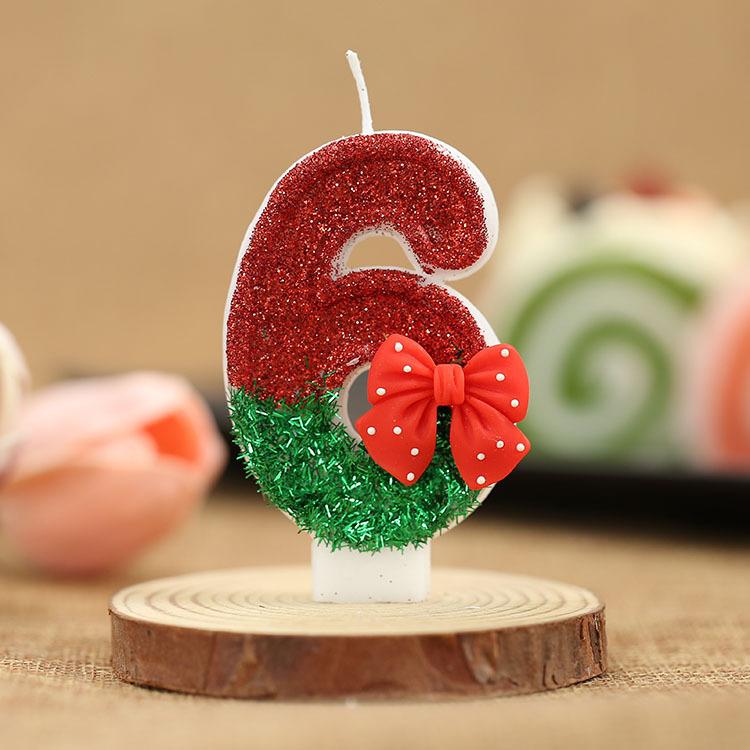1PC Fashion Red Bow Party Supplies 0-9 Number Cake Decor Christmas Theme Birthday Candles