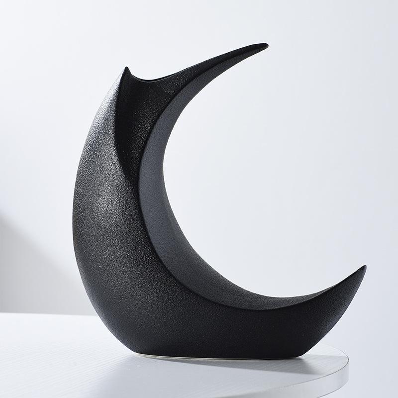 Nordic Creative Ceramic Moon Shaped Vase, Home Dining Table Living Room Bedroom Office Decor Accessories Flower Arrangement, 1Pc
