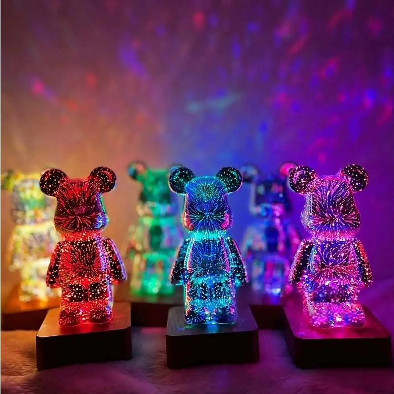 LED 3D Bear Fireworks Night Light USB Room Decoration Ambient Light Suitable for Children Room Bedroom Christmas Decoration