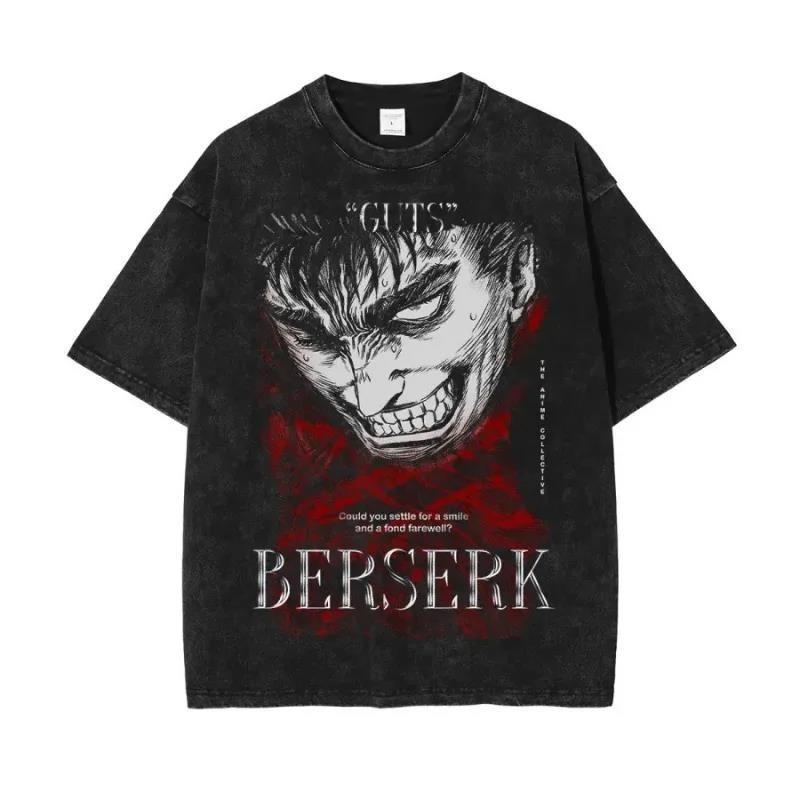 Berserk Anime Clothing Guts Graphic Print Tee Men Women Short Sleeve Tshirts Harajuku Male Washed Cotton Vintage Manga Tshirt