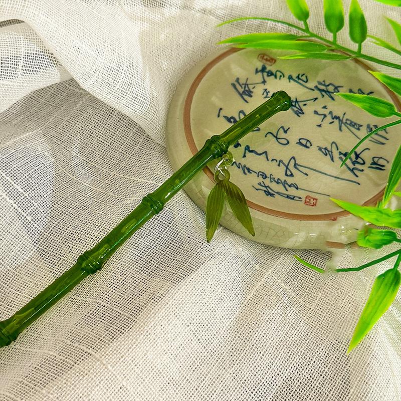 2024 New Chinese Style Green Plastic Bamboo Leaf Hair Stick For Women Girls Vintage Acrylic Chopstick Hairpin Hair Accessories