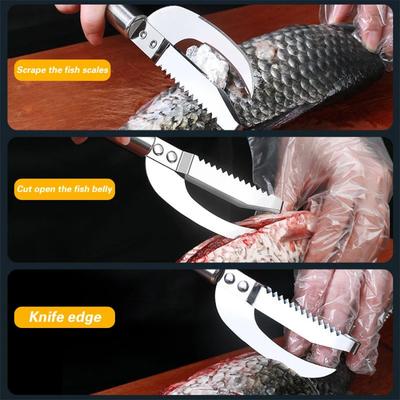 2 In 1 Stainless Steel Scraper and Cutter Fish Cleaning Tools for Home Kitchen and Restaurant Use and Cutter